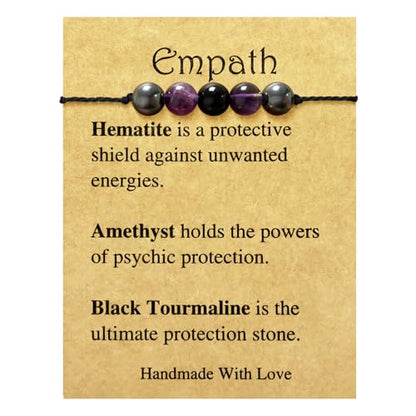 yfstyle Crystal Healing Stones Bracelets for Women & Men - Amethyst Anxiety Protection Bracelets - Natural Gemstones Jewelry Gifts - color: Empathy