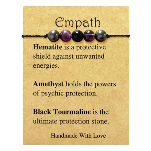 yfstyle Crystal Healing Stones Bracelets for Women & Men - Amethyst Anxiety Protection Bracelets - Natural Gemstones Jewelry Gifts - color: Empathy