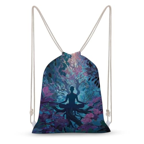 Meditation Yoga Roots Branches Leaves Canvas Backpack for Men Women String Gym Shoulder Bag Hiking Travel Daypack - size: 35x50cm