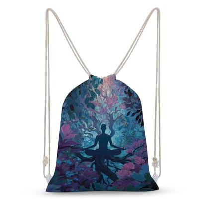 Meditation Yoga Roots Branches Leaves Canvas Backpack for Men Women String Gym Shoulder Bag Hiking Travel Daypack - size: 35x50cm