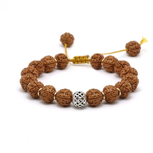 Handmade Adjustable Rudraksha Bracelet 5 Mukhi Rudraksha Mala bead（11mm/12mm）- Ideal for Meditation, Yoga, and Chanting | Perfect Gift Pack