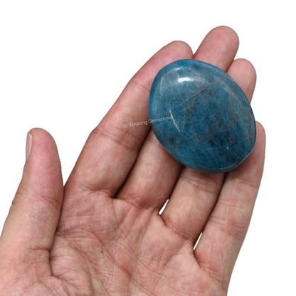 Amazing Gemstone Blue Apatite Crystals and Healing Stones - Palm Stone Crystals Piedra for Good Luck, Balanced Positive Energy, Meditation - Unique Stocking Stuffers and Birthday Gifts for Women, Men - color: Blue Apatite
