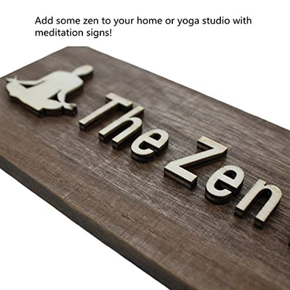 The Zen Den signs Room Decor Meditation in Progress Wall Hanging Sign,Inspirational Wooden Door Plaque for Yoga Studio Bedroom Decoration (Brown)