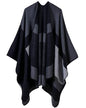 Women's Shawls and Wraps Open Front Poncho Cape Winter Sweater - color: L9-black+grey