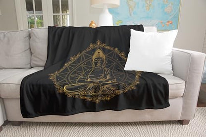 3dRose Golden Buddha Yoga Zen with Gold Mandala Religion Silktouch Minky Blanket
