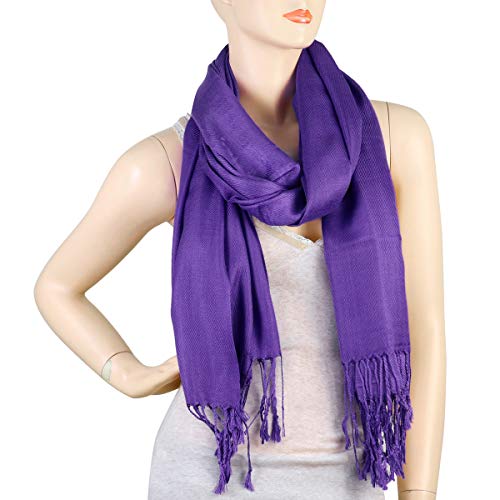 Falari Women's Soft Solid Color Pashmina Shawl Wrap Scarf, for Wedding, Bridesmaid Gifts, Evening Dress - color: Eggplant Purple