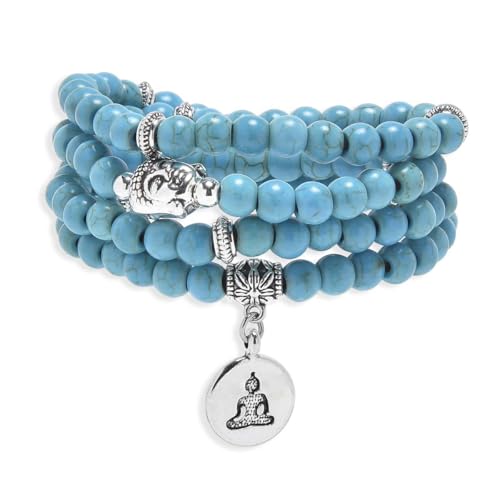 108 Mala Beads Bracelet/Necklace with Buddha Charm – Meditation Beads, Yoga Jewelry, Prayer Beads, Zen Necklace – Ideal Gift for Spiritual Practice - style: Green Turquoise