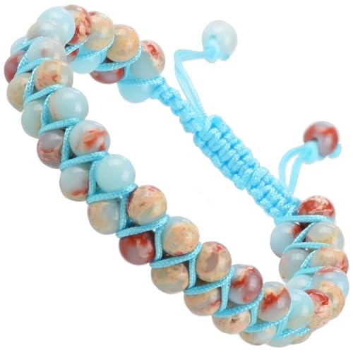 MASSIVE BEADS Double Layer Natural Chakra Healing Power Crystals Macrame Bracelet Yoga Stone Beads Gemstone Meditation Relax Anxiety Bangle for Unisex Women Men - color: Imperial Jasper, size: 6mm