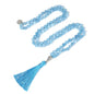 108 Mala Beads Necklace Semi-Precious Gem Stones Meditation Necklace 108 Hand Knotted Japa Mala Beaded Tassel Necklace with Tree of Life Pendant - color: Aquamarine