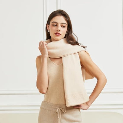 Huralona Women's Open Front Wool Shawl Wrap Scarf with Sleeves Outer Warm Knitted Poncho Cape Fall Winter - color: Cream