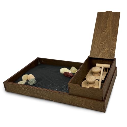 Wooden Zen Garden with Accessories Box | Moonless Night Black Sand with Rake & Accessories | Minimalist Decor Gift for Relaxation | Great for Storing Tools and Other Items - color: Moonless Night, size: Storage Box