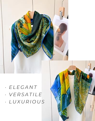 PoeticEHome Cashmere Scarf Wrap 36"x36" - Featherlight & Wrinkle-Free Artistic Square Shawl for Travel & Office, Gift Ready - color: Terrace of a Café at Night - 36"