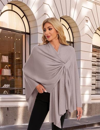 PULI Womens Elegant Cross Front Shawl Wraps Knitted Ponchos Cape Light Weight Poncho Sweater Soft Warm Travel Wraps - color: Oatmeal