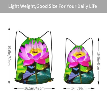 Lotus Flowers Drawstring Backpacks Polyester Bag For Yoga Meditation Fitness - size: Medium