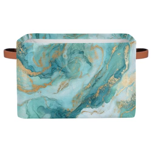 Pardick Storage Baskets Bin, Light Blue Marble Collapsible Canvas Fabric Storage Bin Decorative Baskets Toy Organizer Rectangle Storage Boxes with handles for Home Shelves Nursery,1Pack,C-02 - color: A-03