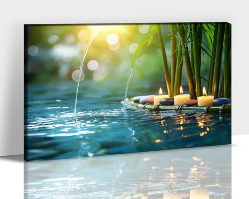 Zen Wall Art, Zen Black Stone Canvas Prints for Meditation Office Decor, Modern Green Bamboo Pictures Spiritual Wall Decor, Calming Water Painting Framed Artwork for Yoga Spa Decorations 32x48 Inches - color: Zen Stones Canvas Frame-10, size: 48"L x 32"W