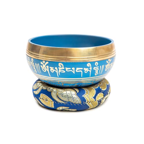 Tibetan Singing Bowl Set Brass - Master Healing Grade - Authentic Handcrafted Sound Bowl by Himalayan Bazaar - color: Blue