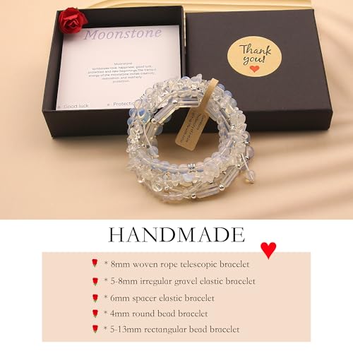5Pcs Healing Crystal Bracelet for Women Men, Handmade Adjustable Gemstone Bracelets Beaded Reiki Energ Bracelet Set Jewelry Gifts for Women Men - color: Moonstone