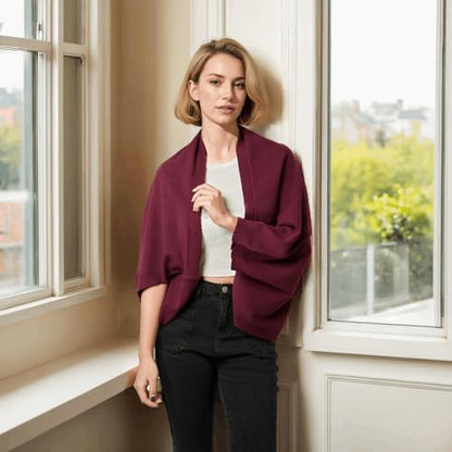 WaJuemy Shrug Sweater Shawl Wraps for Women Soft Cashmere Ponchos Sweater Cardigan Casual Open Front Top Cape Shawls - color: 11 Burgundy