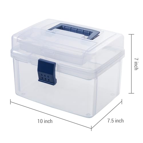 MyGift 10 Inch First Aid Clear Bin with Detachable Tray and Blue Quick Access Top Lid Flap, Portable Emergency Kit, Medical Supply Travel Tote, Medicine Storage Box Container (Navy) - color: Navy