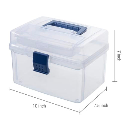 MyGift 10 Inch First Aid Clear Bin with Detachable Tray and Blue Quick Access Top Lid Flap, Portable Emergency Kit, Medical Supply Travel Tote, Medicine Storage Box Container (Navy) - color: Navy