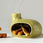 MOUGIGI Palo Santo Holder Burner - Modern Chiminea Incense Dish for Palo Santo Sticks and Cones - Ceramic Meditation Gift with Natural Polished Surface - Perfect for Yoga, Aromatherapy - color: Glazed Ceramics - Emerald Green