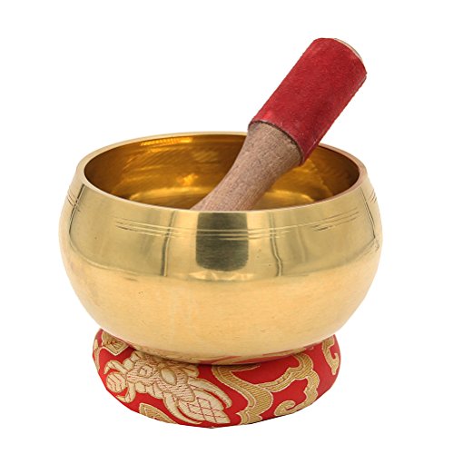 Exquisite 5 Inch Metallic Finish Tibetan Singing Bowl with Striker, Cushion