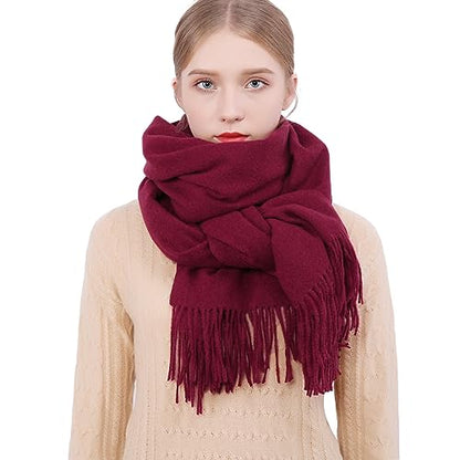 RIIQIICHY Winter Scarfs for Women Pashmina Shawls Wraps for Evening Dresses Large Warm Soft Scarves - color: Burgundy