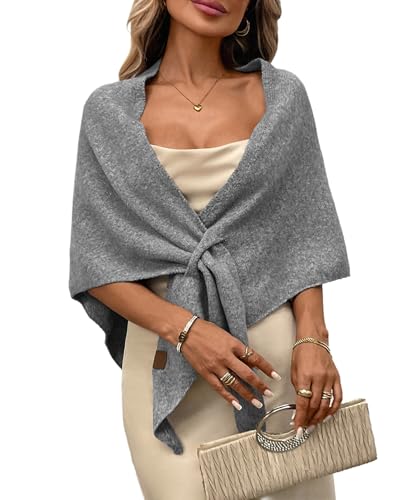 Womens Knitted Shawl Wraps Casual Solid Color Cape Scarf Comfortable Triangle Pashmina Shoulder Sweater - color: Light Gray