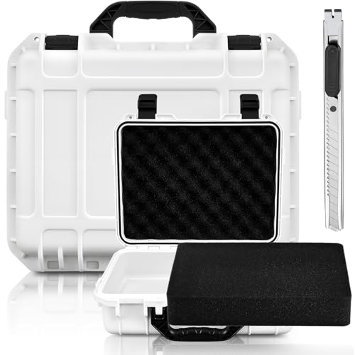 1 Pcs Waterproof Hard Case with DIY Customizable Foam Insert Portable Protective Case with Knife for Camera Drones Equipments Tools Test Instruments(White,11.3 x 8.7 x 4.2 Inch) - color: White, size: 11.3 x 8.7 x 4.2 Inch