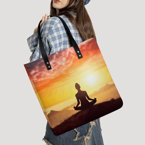 Yoga Meditation Leather Tote Handbag Top Handle Ladies Shoulder Bags Large Travel Messenger Gym Totes Work Bags Tote Bag for Women