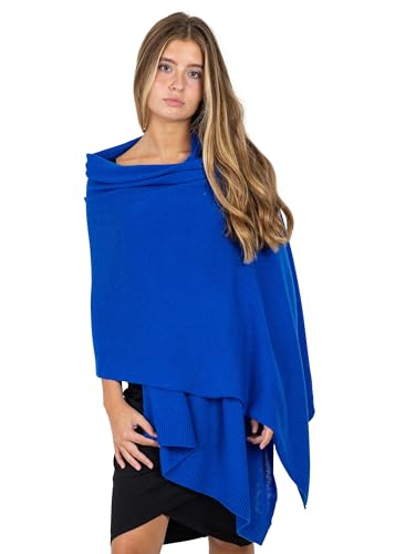 Velanio Cashmere Luxury Knitted Wrap Travel Shawl Scarf, Pashmina Stole, All-Season Scarf for Women Cashmere Wool Blend - color: Cyanine-royal Blue