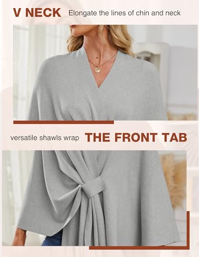 PULI Women's Elegant Shawl Wraps Soft Open Front Poncho Sweater for Spring Fall Winter - color: Front Tab-grey