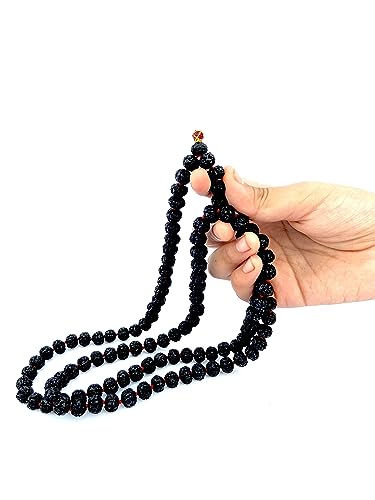 Original Rudraksha Panchmukhi Mala (Black, 9-10mm) for Wearing and Japa Mala (5 Mukhi Mala, 108 Beads Mala Rosary Garland) (Black)