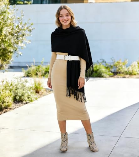 Winter Soft Long Scarf, Pashmina Shawls and Wraps, Warm Large Scarves for Men Women Evening Dress Wedding - color: Black