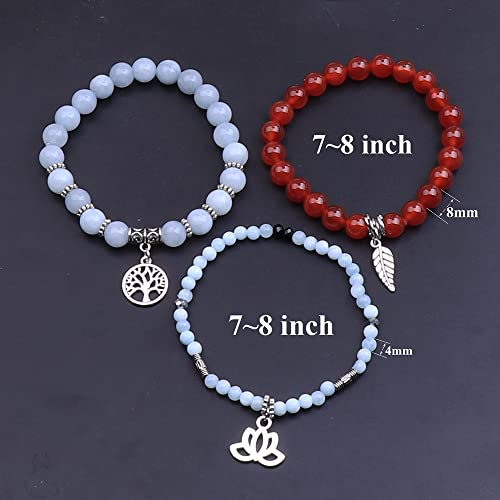 Tree of Life Yoga Healing Stone Bracelets,Multilayer Lotus Chakra Stone Reiki Bracelet Sets,Anxiety Crystal Natural Stone,for Women Stress Relief - style: Aquamarine + Onyx