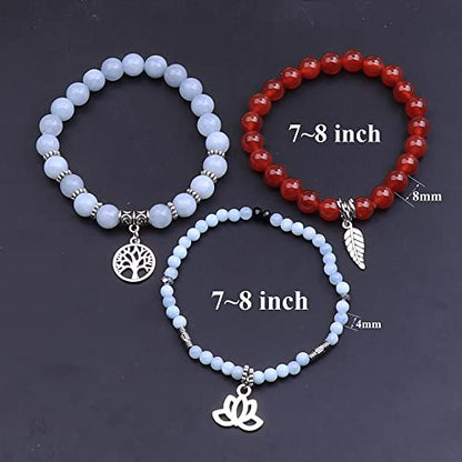 Tree of Life Yoga Healing Stone Bracelets,Multilayer Lotus Chakra Stone Reiki Bracelet Sets,Anxiety Crystal Natural Stone,for Women Stress Relief - style: Aquamarine + Onyx