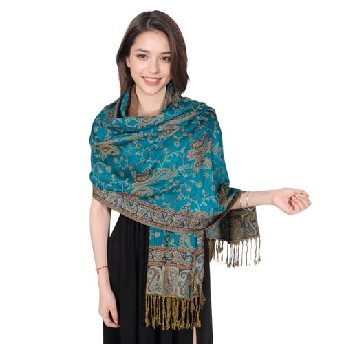 MUQU Women Pashmina Shawls and Wraps Scarf Soft Silky Reversible Paisley Scarves Shawl for Women - color: Blue-a