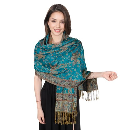 MUQU Women Pashmina Shawls and Wraps Scarf Soft Silky Reversible Paisley Scarves Shawl for Women - color: Blue-a