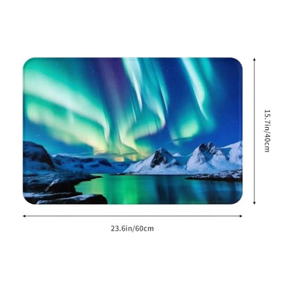 Northern Lights Print Flannel Anti-Slip Mat 16x24in Polyester Floor Covering, Full Single-Side Printed - color: Northern Lights
