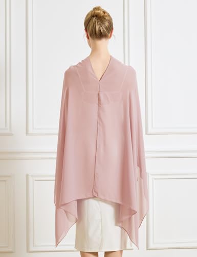 Chiffon Cape Shawl Wrap Scarf 3 Ways to Wear Elegant Sheer Capelet for Evening Dresses Weddings Parties - color: Ballet Pink