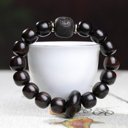 Zen Dear Unisex Natural Ebony Wood Buddhist Prayer Bead Necklace Bracelet Tibetan Prayer Mala Beaded Black - style: 11mmx12mm 16barrel beads