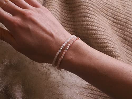 BERGERLIN Real natural stone bracelet - Tested and certified in Germany - Genuine bracelets with 925 Sterling silver pearl and faceted pearls - color: Opal pink, size: Medium