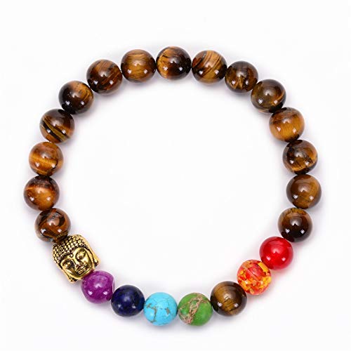 GelConnie Lava Rock Chakra Bracelet 7 Chakra 8mm Natural Stone Healing Bracelet Stress Relief Yoga Beads Anxiety Bracelet Aromatherapy Essential Oil Diffuser Bracelet Bangle - color: B-Buddha