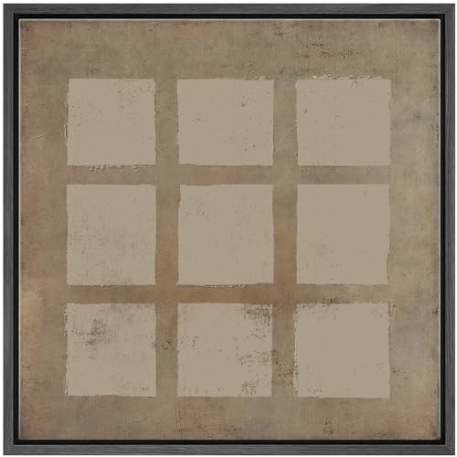 SIGNWIN Framed Canvas Print Wall Art Geometric Mid-Century Grunge Square Pattern Abstract Shape Illustrations Modern Art Decorative Relax/Zen Nordic for Living Room, Bedroom, Office - 16"x16" Black - color: Ae17-2207-m14, size: 16"L x 16"W