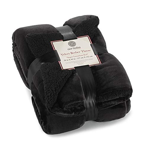 Sherpa Throw Blanket Super Soft Reversible Ultra Luxurious Plush Blanket, 50 x 60 inches, Black/Black - color: Black / Black, size: Throw (50" x 60")