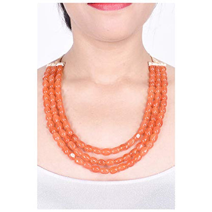 Ratnavali Jewels Quartz Multi Layer Strand Mala Beads Party Wear Necklace Jewelry Women RV3415 - color: Orange