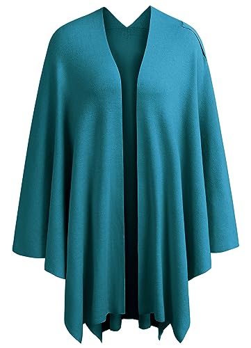 PULI Womens Large Cross Front Poncho Sweater Wrap Topper Knitted Elegant Shawls Cape for Fall Winter - color: 1-dark Cyan