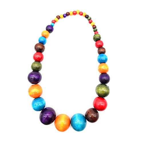 COLORFUL BLING Ethnic Natural Wood Beads Necklace for Men Women Africa Wooden Chain Chunky Strand Necklace Statement Hip Hop Jewelry - color: short colorful