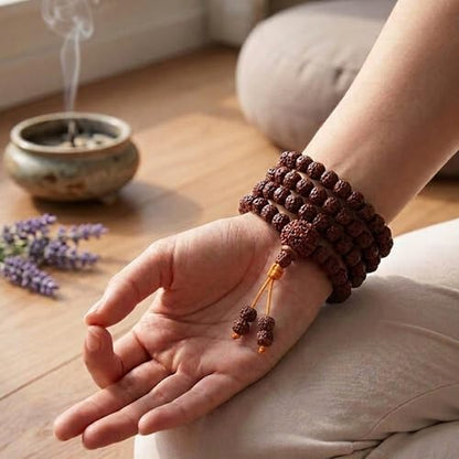Agan Traders 108 Mala Prayer Beads Necklace for Men & Women – Tibetan Buddhist Prayer Beads Wrist Mala - Handmade Yak Bone Japa Mala Beads for Meditation, Yoga & Healing - color: Rudraksha Rd-8